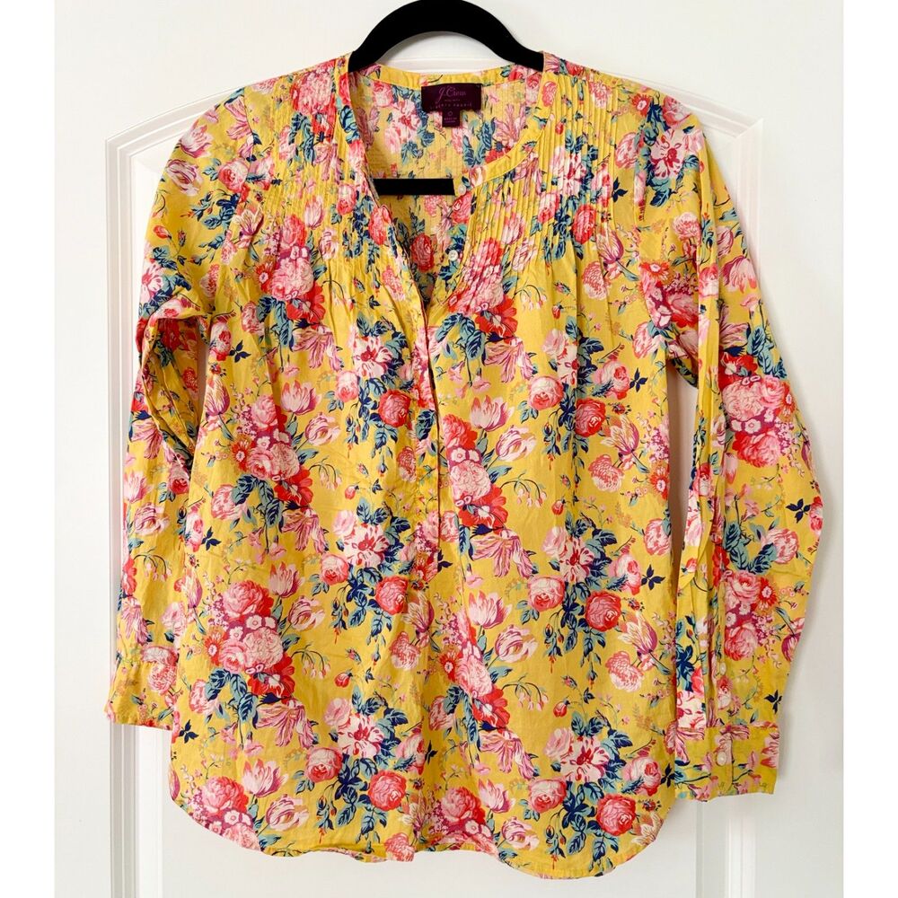 J.Crew x Liberty Fabric Blouse in Yellow Floral 100% Cotton Size 0 Orig. $118